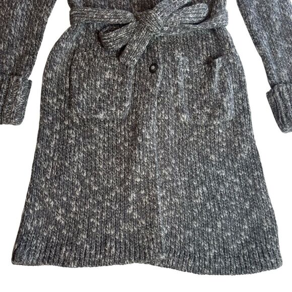 Vintage 90's Express Charcoal Grey Wool Blend Belted Longline Cardigan Sweater L - Picture 4 of 13